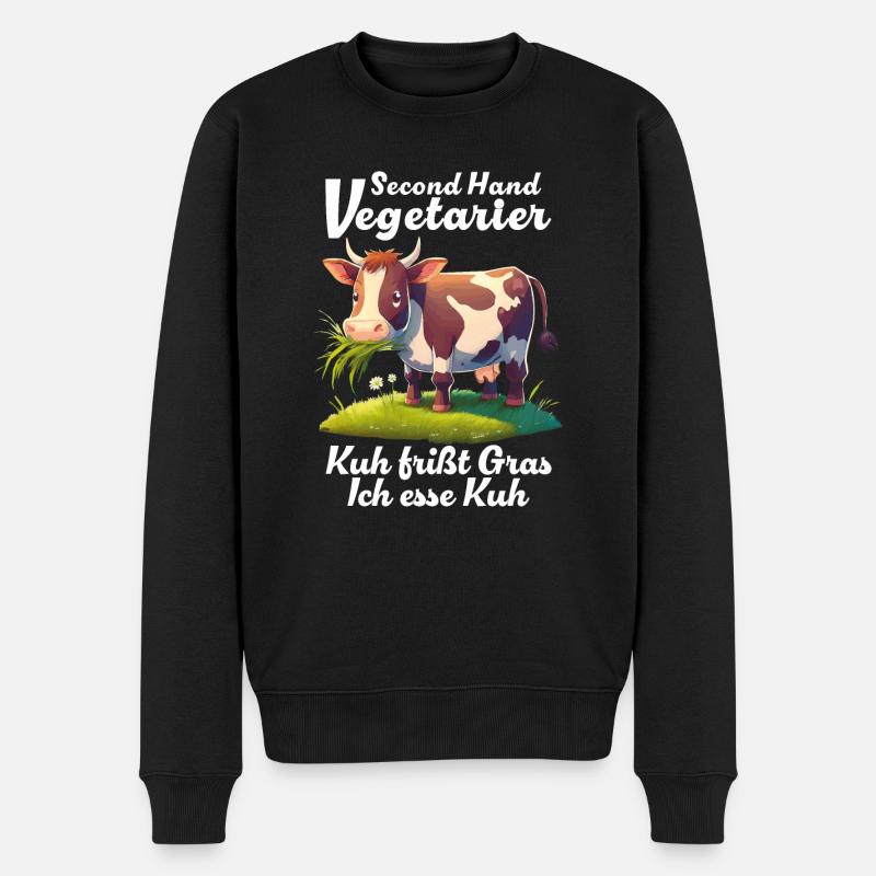VEGETARIAN COW EATS GRASS - Men's Premium Organic Jumper - black