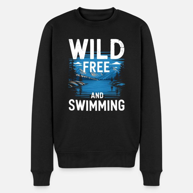 Wildes Schwimmen Im Freien Abenteuer Und Offenes - Männer Premium Bio Pullover - Schwarz