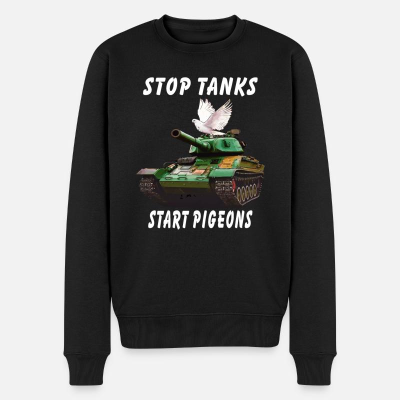 STOP TANKS START PIGEONS - Männer Premium Bio Pullover - Schwarz