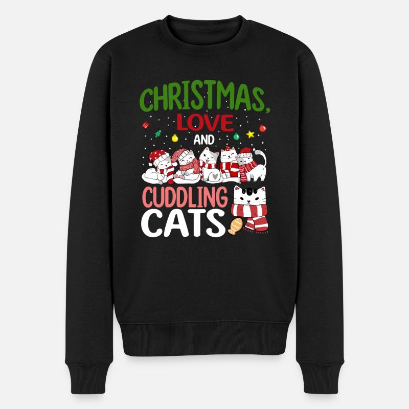 Katze Kuschel Tierliebe Weihnachten, Liebe Katzen - Männer Premium Bio Pullover - Schwarz
