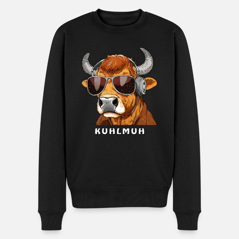 KUH MIT SONNENBRILLE KUHLMUH - Männer Premium Bio Pullover - Schwarz