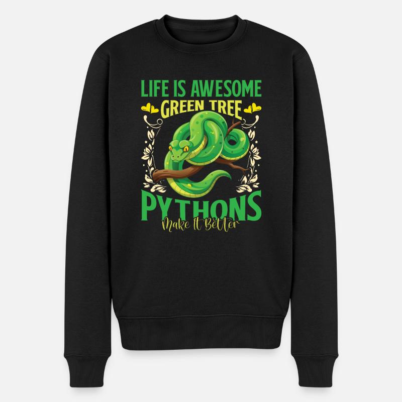 Green Tree Python - Männer Premium Bio Pullover - Schwarz