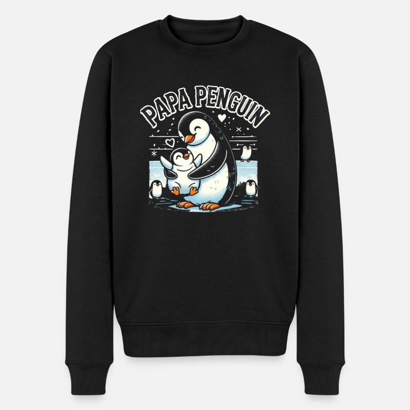 Papa Pinguin - Männer Premium Bio Pullover - Schwarz