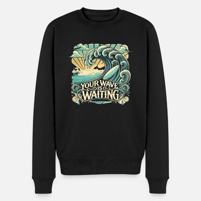 Deine Welle wartet - Männer Premium Bio Pullover - Schwarz