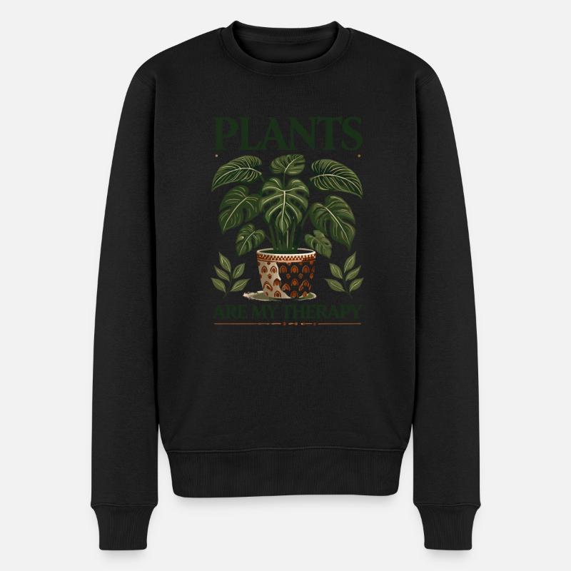 Pflanzen sind meine Therapie - Männer Premium Bio Pullover - Schwarz