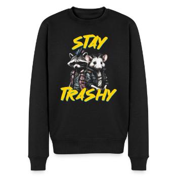 Bleib Trashig Lustiger Biker Opossum Sarkastischer - Männer Premium Bio Pullover - Schwarz - Vorne - Nico (187cm)
