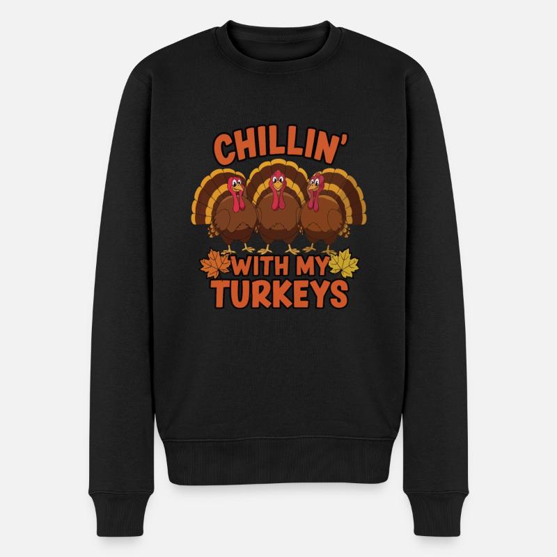 Lustiger Thanksgiving Truthahn - Männer Premium Bio Pullover - Schwarz
