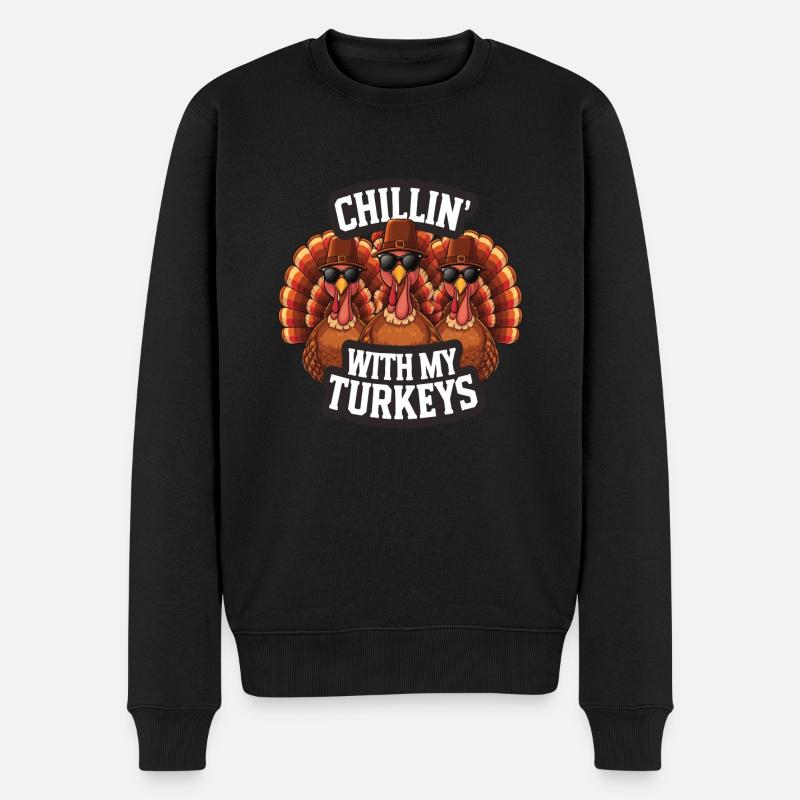 Lustiger Thanksgiving Truthahn - Männer Premium Bio Pullover - Schwarz
