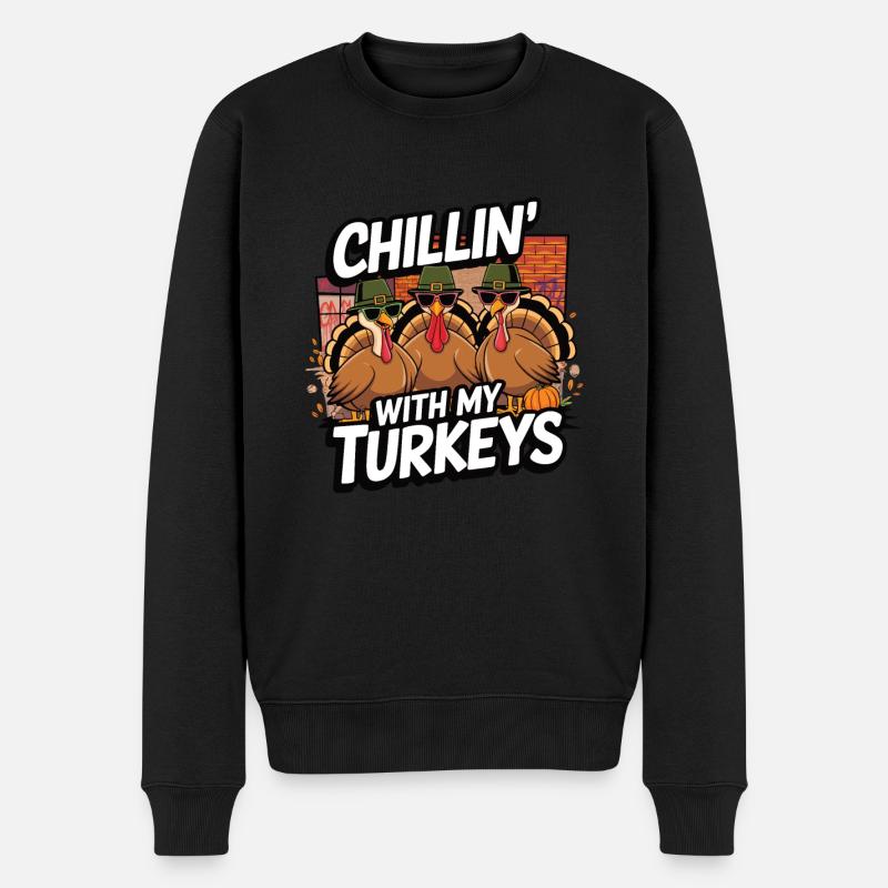 Dinde drôle de Thanksgiving - Pull Premium bio Homme - noir