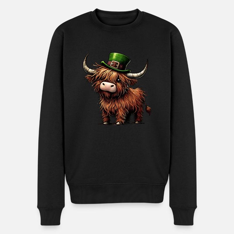 Playful Irish Highland Cow St. Patrick's Day - Männer Premium Bio Pullover - Schwarz