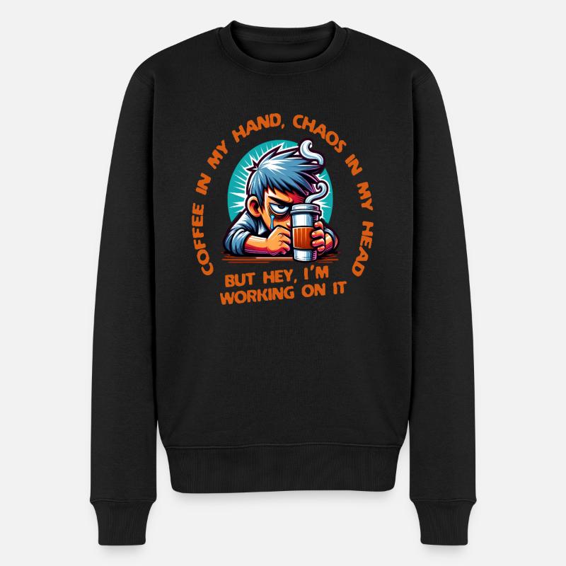 Kaffeeliebhaber mit Morgenmuffel lustigem Spruch - Männer Premium Bio Pullover - Schwarz