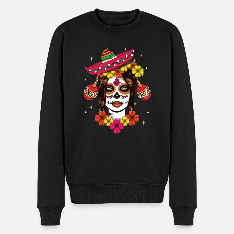 Tag Der Toten Calavera Kunst Mit Sombrero - Männer Premium Bio Pullover - Schwarz