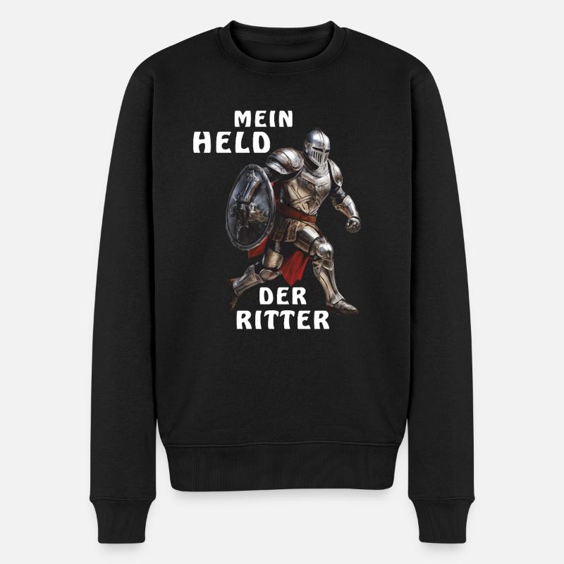 MEIN HELD DER RITTER - Männer Premium Bio Pullover - Schwarz
