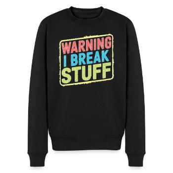 Warning I Break Stuff 21 - Männer Premium Bio Pullover - Schwarz - Vorne - Nico (187cm)