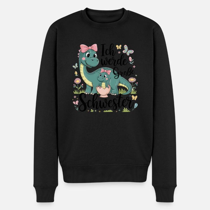 Ich werde eine große Schwester Dinosaurier - Männer Premium Bio Pullover - Schwarz