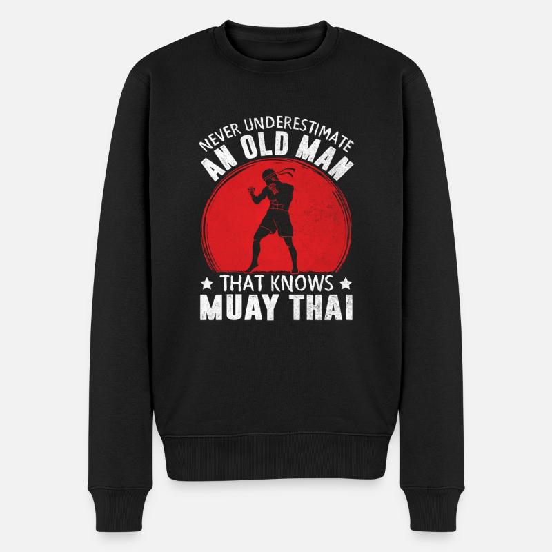 Alter Mann Muay Thai Lustige MMA Kunst Von Acht Gliedmaßen - Männer Premium Bio Pullover - Schwarz