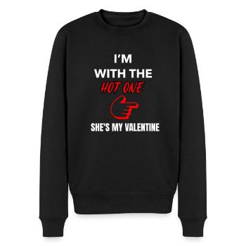I'm With Hot One, She's My Valentine - Men's Premium Organic Jumper - black - Front - Nico (187cm)