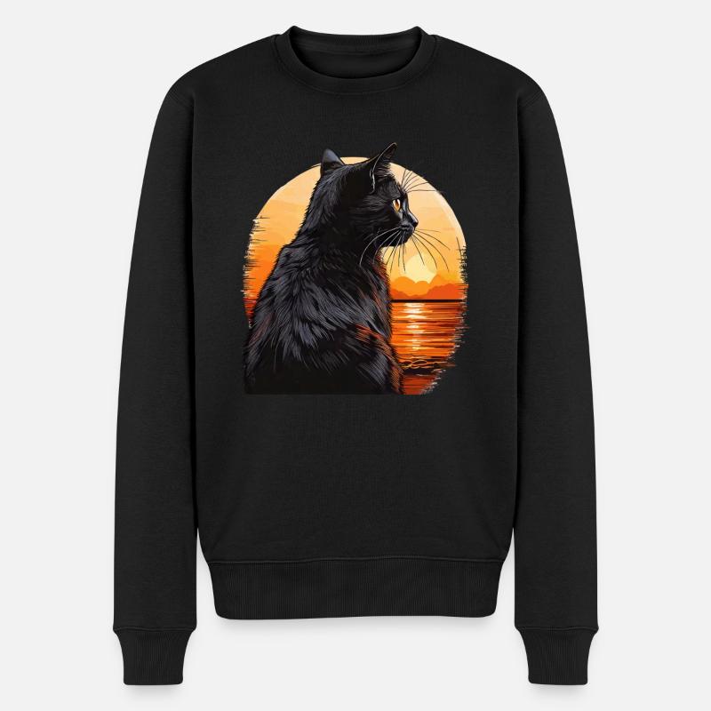 COUCHER DE SOLEIL CHAT - Pull Premium bio Homme - noir