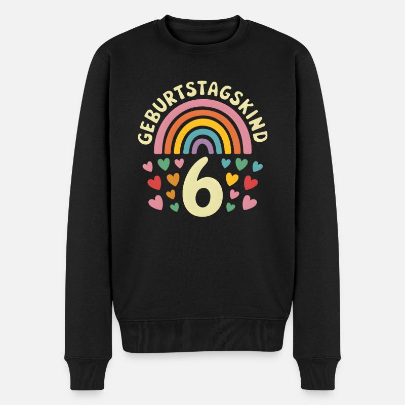 6. Geburtstag Geburtstagskind Regenbogen - Männer Premium Bio Pullover - Schwarz
