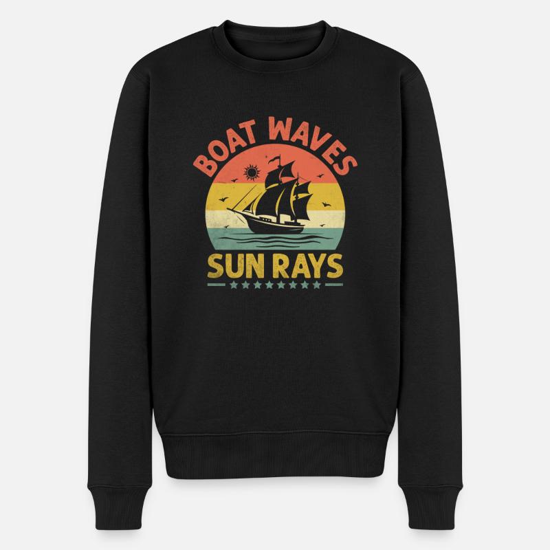 Boot Wellen Sonnenstrahlen Paddelboot - Männer Premium Bio Pullover - Schwarz