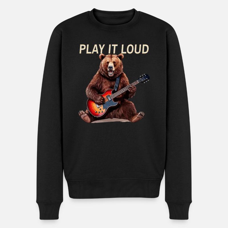 BEAR ROCK GUITARE JOUER GUITARE - Pull Premium bio Homme - noir