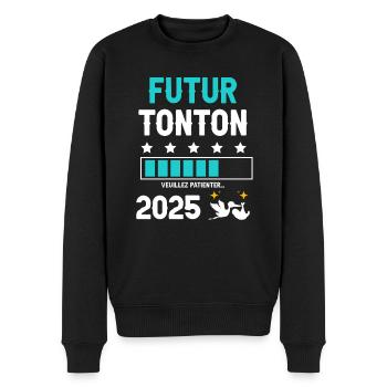 Future stork uncle 2025 pregnancy announcement - Men's Premium Organic Jumper - black - Front - Nico (187cm)