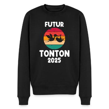 Künftiger Vintage-Onkel 2025 Schwangerschaftsankündigung - Männer Premium Bio Pullover - Schwarz - Vorne - Nico (187cm)