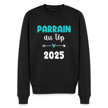 au top parrain 2025 cadeau annonce grossesse - Pull Premium bio Homme - noir - Devant - Nico (187cm)