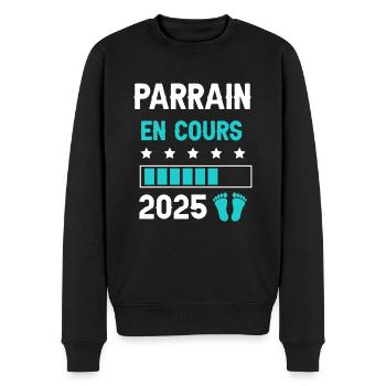 parrain 2025 en cours cadeau annonce grossesse - Pull Premium bio Homme - noir - Devant - Nico (187cm)