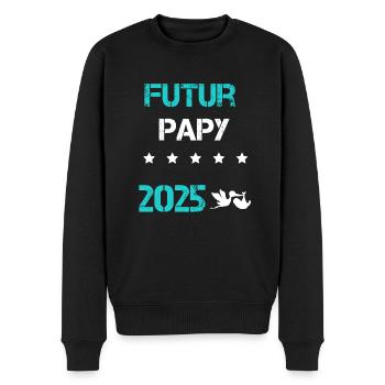 cigogne Futur papy 2025 annonce grossesse - Pull Premium bio Homme - noir - Devant - Nico (187cm)