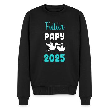 Futur papy 2025 cigogne annonce grossesse - Pull Premium bio Homme - noir - Devant - Nico (187cm)