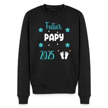 Futur papy 2025 fleurs annonce grossesse - Pull Premium bio Homme - noir - Devant - Nico (187cm)