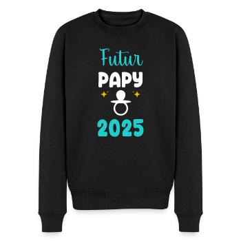 Futur papy 2025 tétine annonce grossesse - Pull Premium bio Homme - noir - Devant - Nico (187cm)