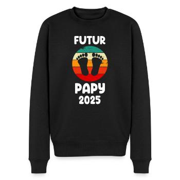 Future Grandpa 2025 Vintage Schwangerschaftsankündigung - Männer Premium Bio Pullover - Schwarz - Vorne - Nico (187cm)