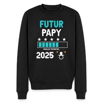 Futur papy tétine 2025 annonce grossesse - Pull Premium bio Homme - noir - Devant - Nico (187cm)