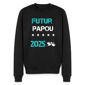 Storch Zukunft Papuan 2025 Ankündigung Schwangerschaft Papa - Männer Premium Bio Pullover - Schwarz - Vorne - Nico (187cm)