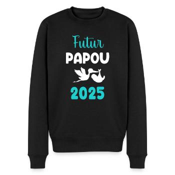 Zukunft Papuan 2025 Storch Ankündigung Schwangerschaft Papa - Männer Premium Bio Pullover - Schwarz - Vorne - Nico (187cm)