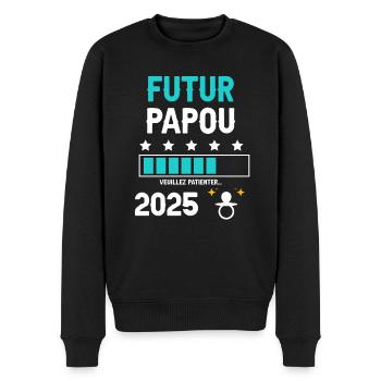 Zukunft Papua Schnuller 2025 Ankündigung Schwangerschaft Papa - Männer Premium Bio Pullover - Schwarz - Vorne - Nico (187cm)
