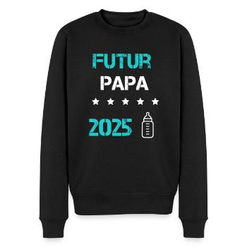 Future Papa 2025 Flasche Schwangerschaftsankündigung - Männer Premium Bio Pullover - Schwarz - Vorne - Nico (187cm)