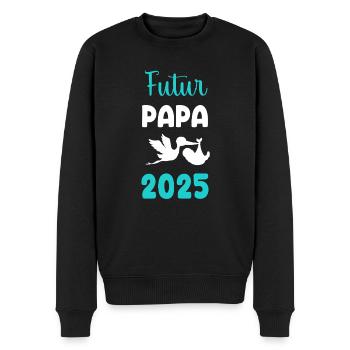 Futur papa 2025 cigogne annonce grossesse - Pull Premium bio Homme - noir - Devant - Nico (187cm)
