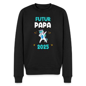 Futur papa 2025 licorne dab annonce grossesse - Pull Premium bio Homme - noir - Devant - Nico (187cm)