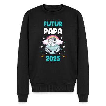 Futur papa 2025 licorne annonce grossesse - Pull Premium bio Homme - noir - Devant - Nico (187cm)