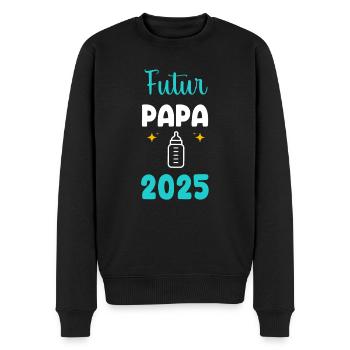 Future Papa Flasche 2025 Schwangerschaftsankündigung - Männer Premium Bio Pullover - Schwarz - Vorne - Nico (187cm)