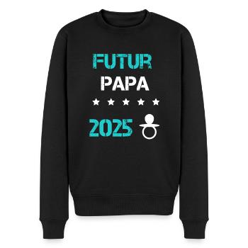 tétine Futur papa 2025 annonce grossesse - Pull Premium bio Homme - noir - Devant - Nico (187cm)