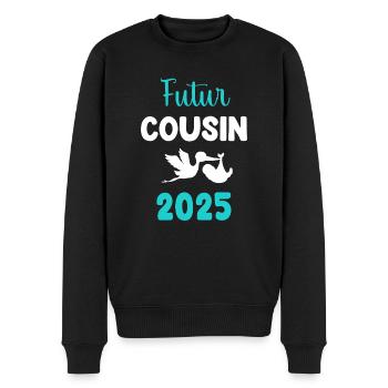 Künftiger Cousin 2025 Storchschwangerschaft - Männer Premium Bio Pullover - Schwarz - Vorne - Nico (187cm)