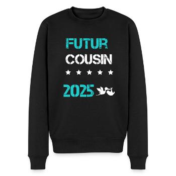Storch Zukünftiger Cousin 2025 Schwangerschaftsbekanntgabe - Männer Premium Bio Pullover - Schwarz - Vorne - Nico (187cm)