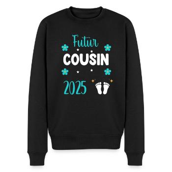 Zukünftige Cousine 2025 Blumen Schwangerschaftsankündigung - Männer Premium Bio Pullover - Schwarz - Vorne - Nico (187cm)