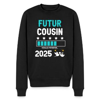 Künftiger Storch Cousin 2025 Schwangerschaftsbekanntgabe - Männer Premium Bio Pullover - Schwarz - Vorne - Nico (187cm)