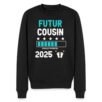 Mann Zukünftiger Cousin 2025 Schwangerschaftsankündigung - Männer Premium Bio Pullover - Schwarz - Vorne - Nico (187cm)