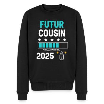 Flasche Future Cousine 2025 Schwangerschaftsankündigung - Männer Premium Bio Pullover - Schwarz - Vorne - Nico (187cm)